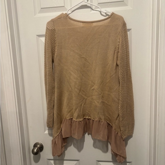Listicle Knit Sweater Tan With Ruffle Bottom Size Medium - Picture 2 of 5
